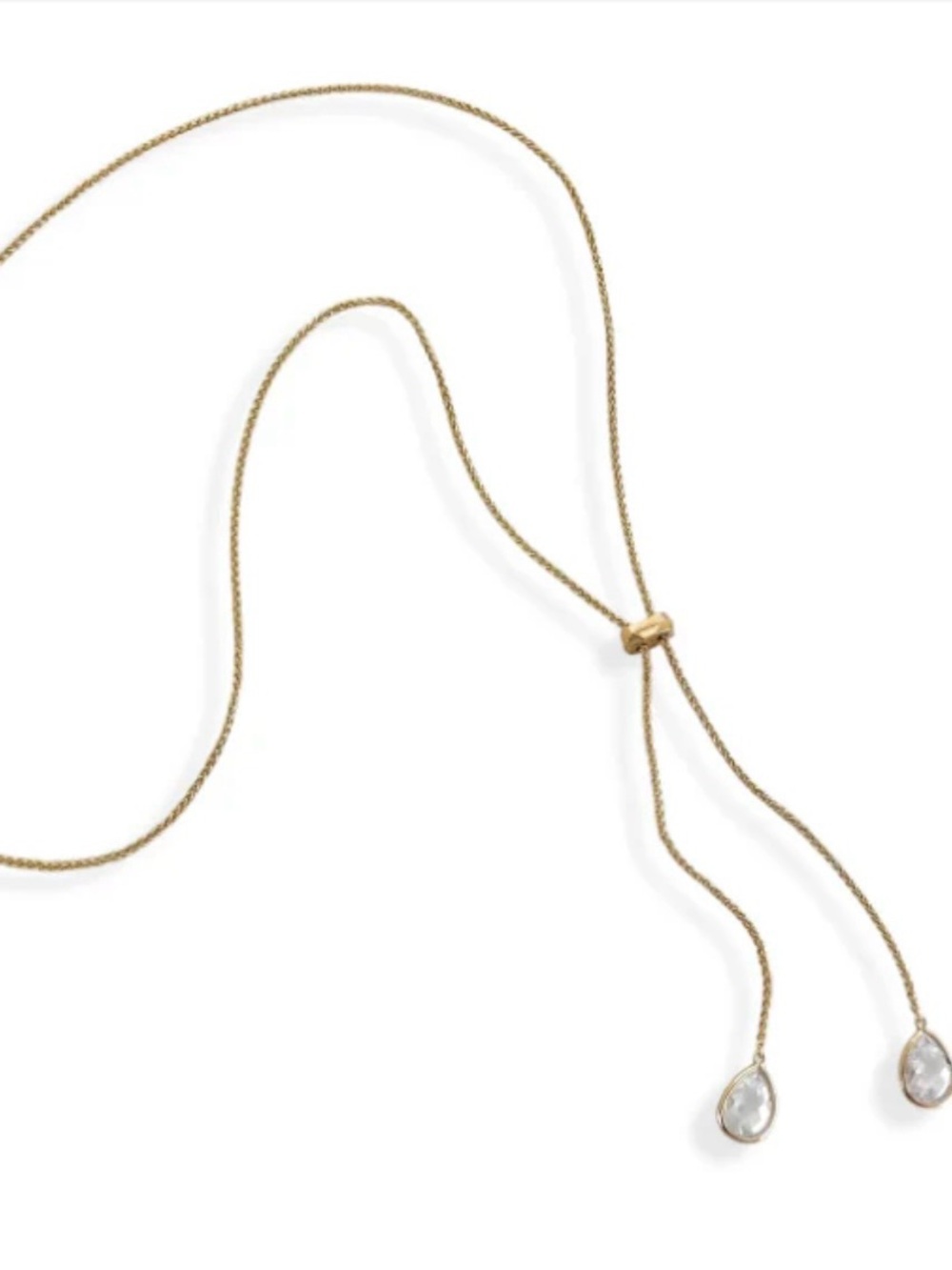 CZ goldtone Lariat Necklace teardrop shape